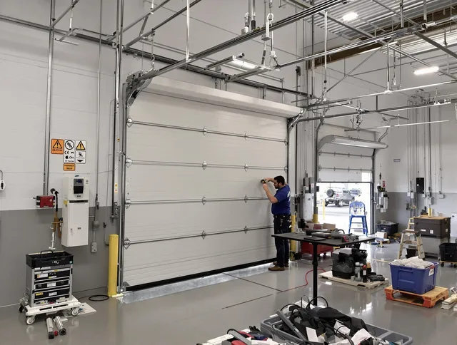Commercial garage door repair being performed by Tolland Garage Door Repair expert in Tolland
