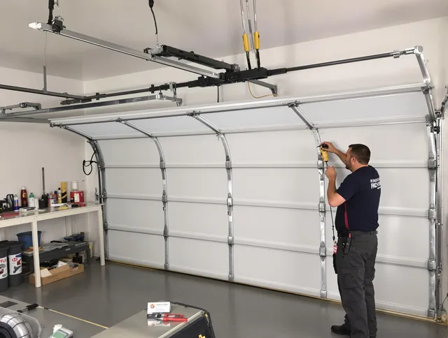 Tolland Garage Door Repair certified technician performing overhead door system repair in Tolland