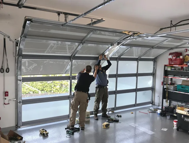 Tolland Garage Door Repair expert performing precise panel replacement on Tolland garage door